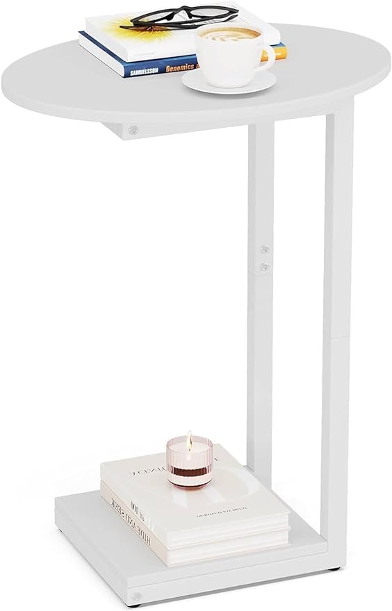 Hosfais Small Side Table End Table, C Shaped Oval Coffee Table, Wooden TV Tray