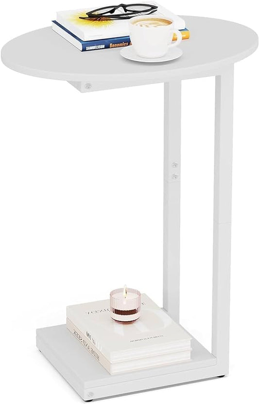 Hosfais Small Side Table End Table, C Shaped Oval Coffee Table, Wooden TV Tray