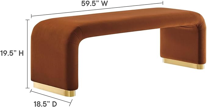 Modway EEI-6734-BRA-RUS Koda Performance Velvet Waterfall Long Bench, Brass Rust