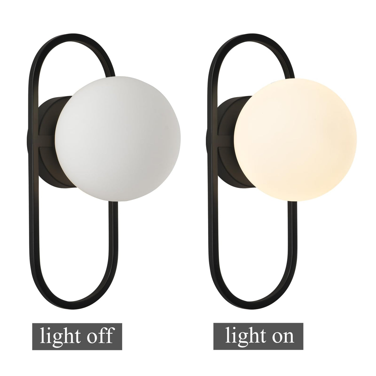 SeeU Vintage Black Wall Sconces Set of Two Globe Wall Lamp with Milky Glass Shades Modern Wall Light Fixtures for Living Room, Bedroom, Stairs, Hallway