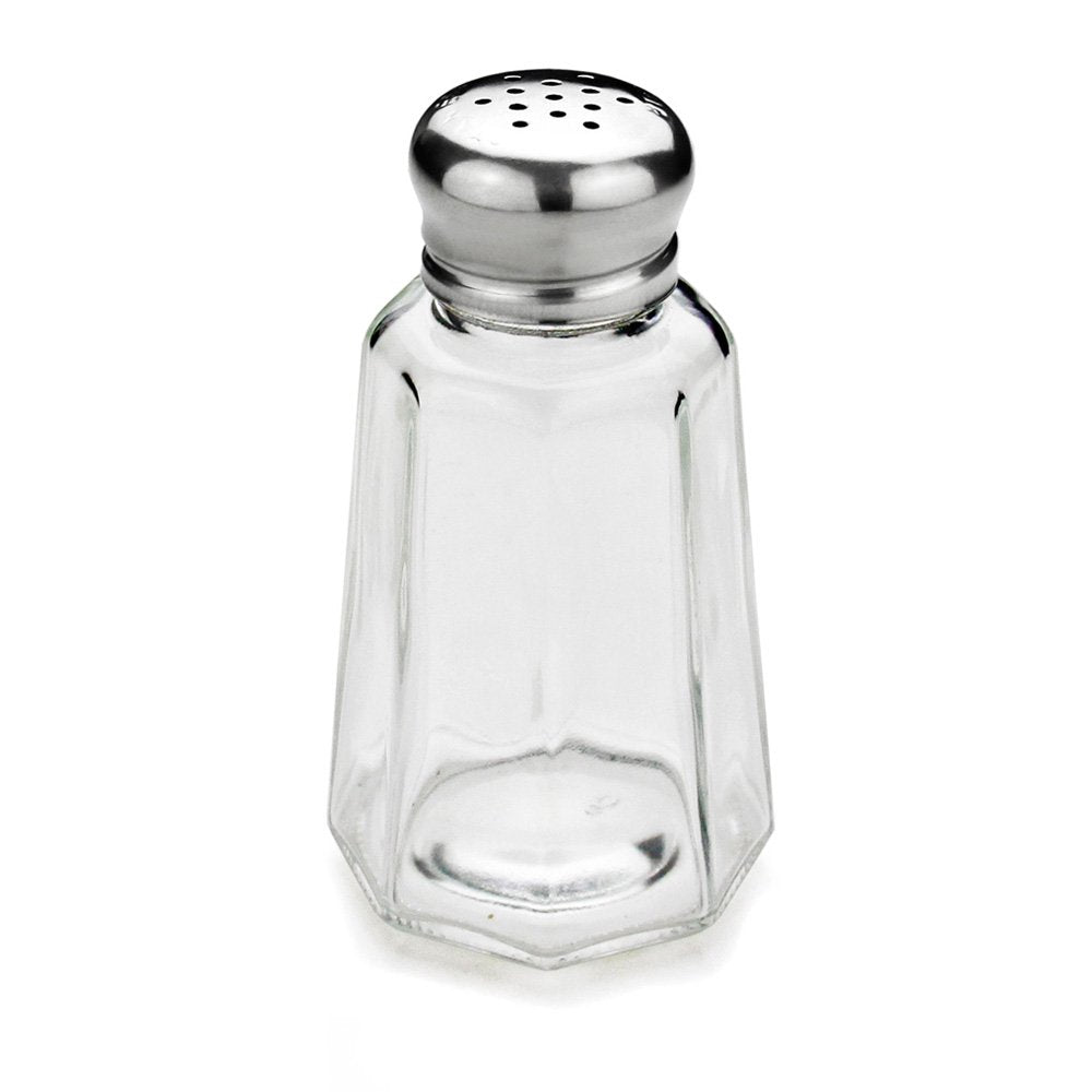 New Star Foodservice Glass Salt and Pepper Shaker with Stainless Steel Mushroom Top, 2-Ounce, Set of 12
