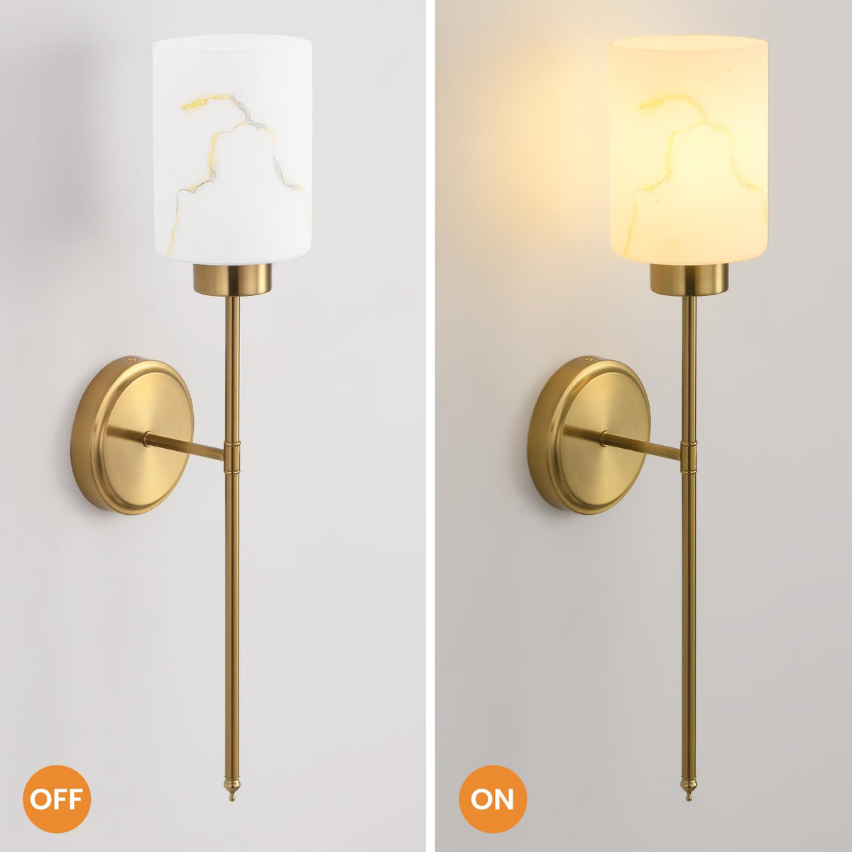 Mieloxiy Gold Wall Sconces Set of 2 with Marble Glass Shade, Modern Bathroom Vanity Light Fixtures for Bedroom, Hallway, Entryway, Living Room