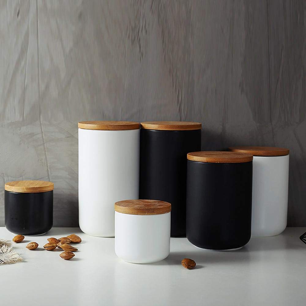MilkyWay Food Storage Jar Strong Ceramic Storage Canisters with Airtight Seal Bamboo Lid Modern Design Seal Damp-Proof Kitchen Jar for Coffee, Tea, Spice and More (Black(M: 27oz/800ml))