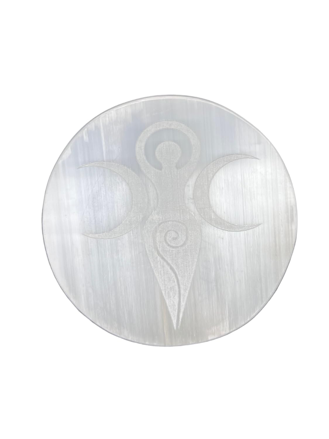 Selenite Crystal Charging Plate for Crystals and Healing Stones, 4" Selenite Crystal Plate Engraved Goddess Moon Coaster for Home Office Table Decor