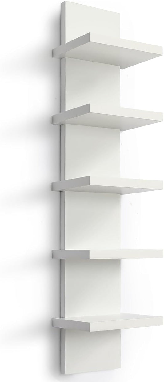 Homaterial 5 Tier Wall Shelf Unit, Small White Vertical Floating Shelf-Narrow