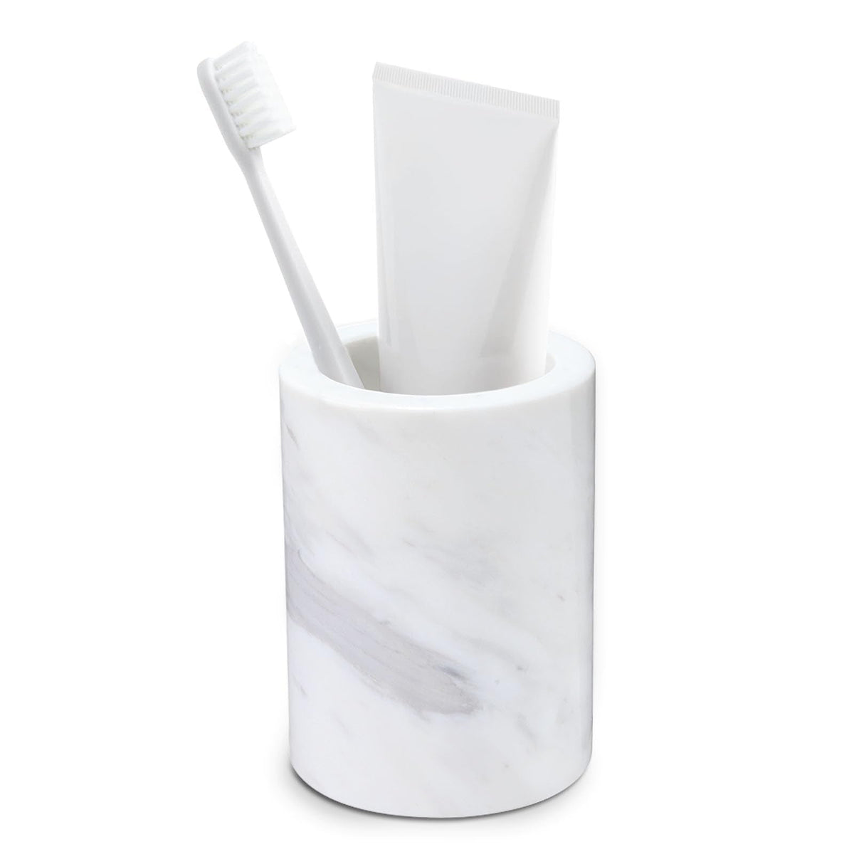 HAMAKAWA Natural Marble Toothbrush Holder, Volakas White Toothbrush Tube for Bathroom, Makeup Shelf, Counter, Bedroom and Dresser