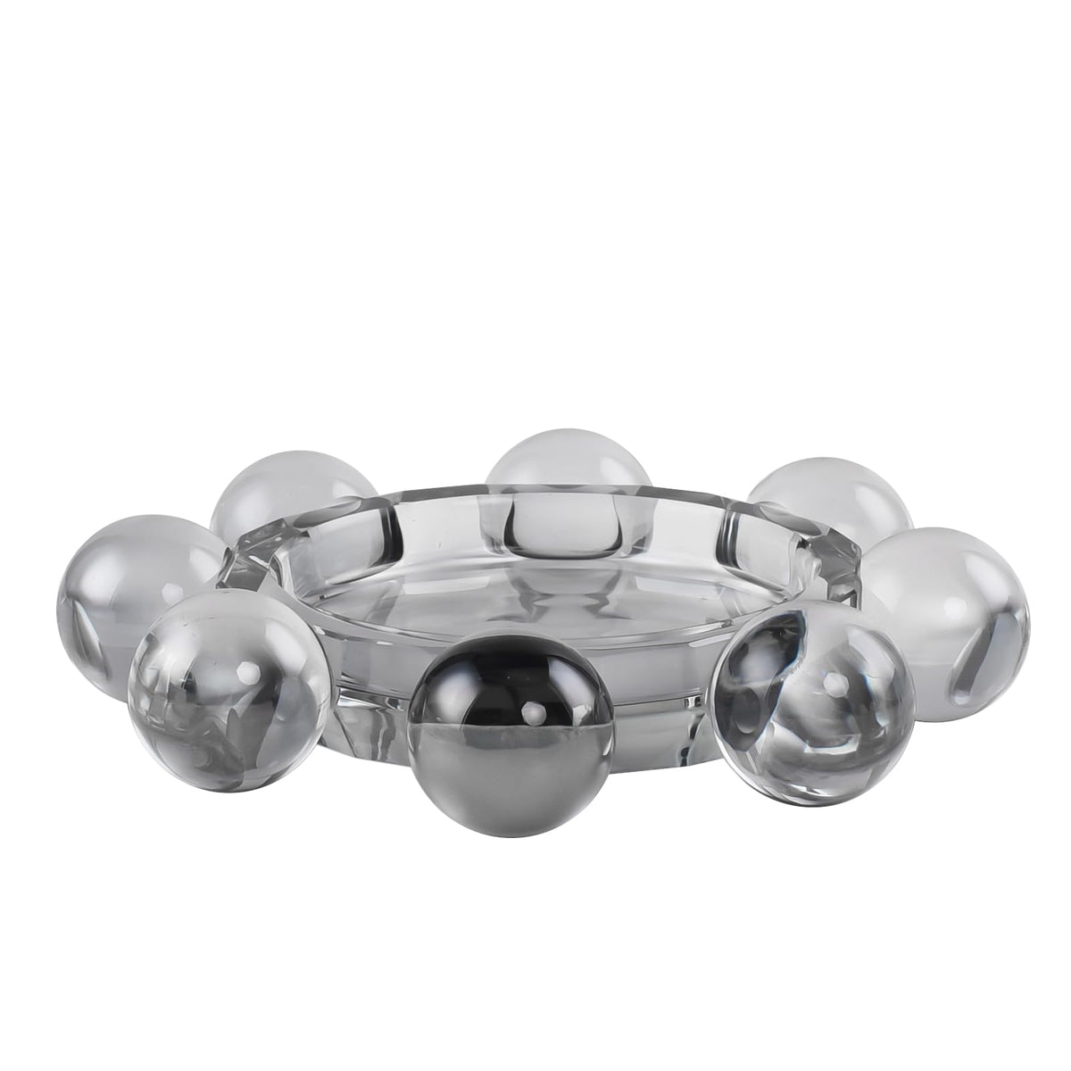 Marvala Crystal Bubble Candle Dish, Round Pillar Candle Holder Plate Stand for Table Centerpieces, Modern Decorative, Home, Party, Wedding Decor (Advanced Grey)
