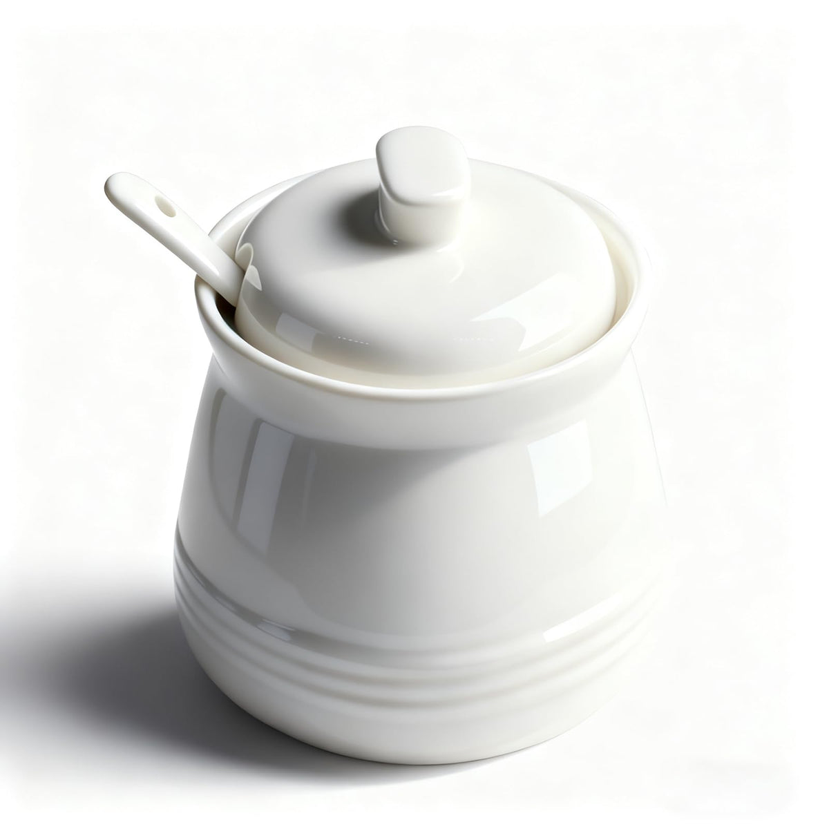 Fcreimd Sugar Bowl Porcelain Sugar Jar, Ceramic Sugar Container with Lid and Spoon, 12 Ounces, White