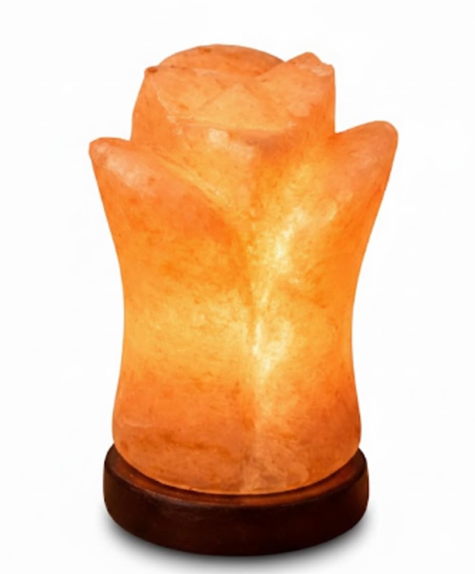 NatureBoost Himalayan Pink Salt Lamp – Flower Shape – Hand-Carved Natural Crystal Salt Rock with Wooden Base Ideal Gift & Home Décor