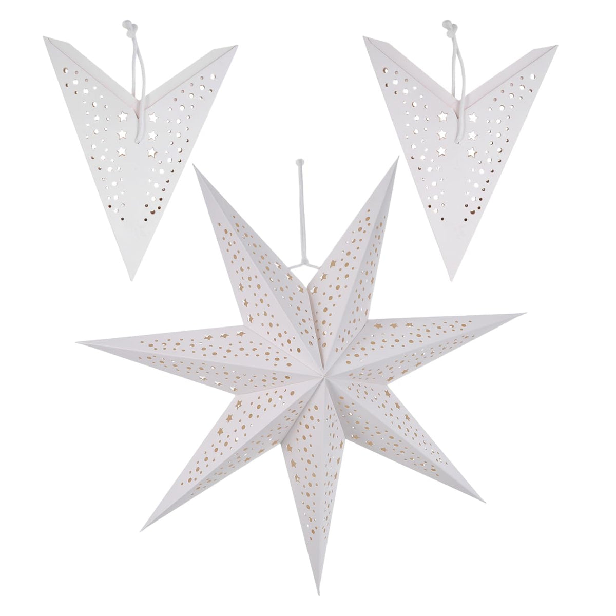 VICASKY 3-Pack Paper Star Lantern Lampshades White Seven-Pointed Star Design Easy Install Christmas Hanging Pendant Decor