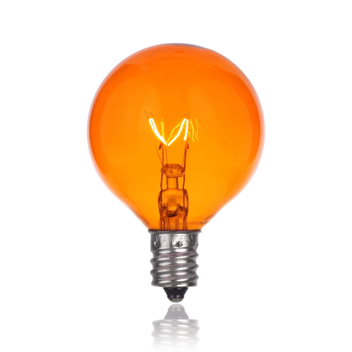 MAINDECO 25 Pack G40 Replacement Bulbs,120V 5W Incandescent,E12 Base,for Indoor Outdoor String Lights-Orange