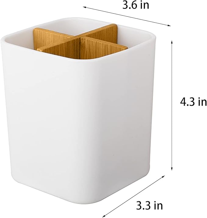 Bamboo Toothbrush Holder for Bathrooms, 4 Slots Toothbrush and Toothpaste