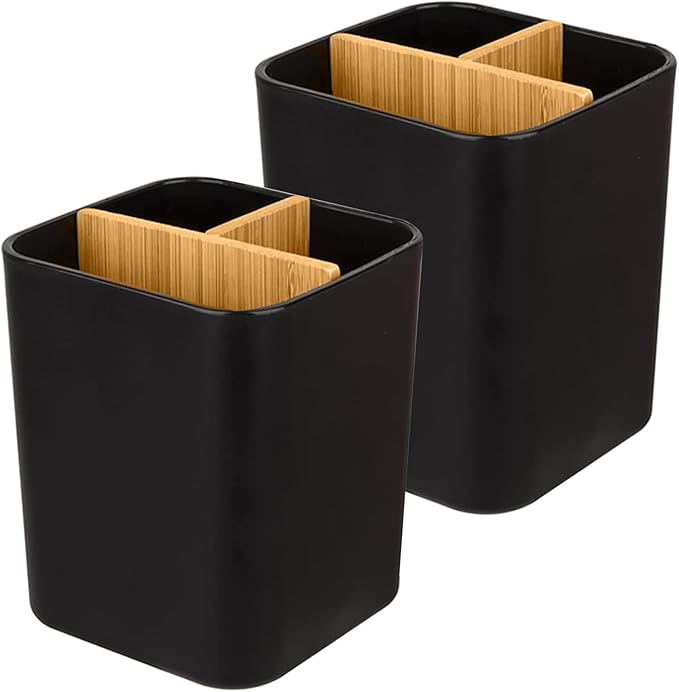 Bamboo Toothbrush Holder for Bathrooms, 3 Slots Toothbrush and Toothpaste