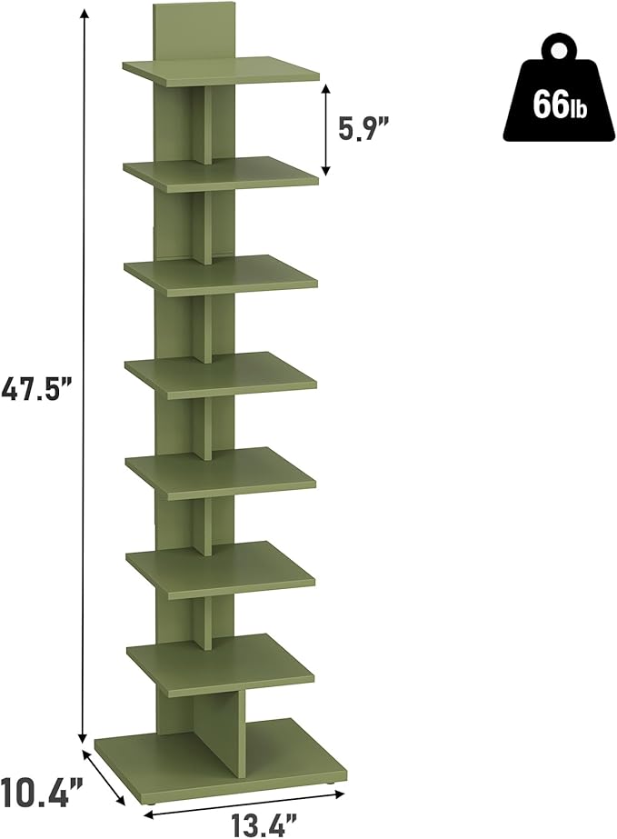 TUTOTAK Bookshelf, 8-Tier Bookcase, Narrow Spine Book Shelf