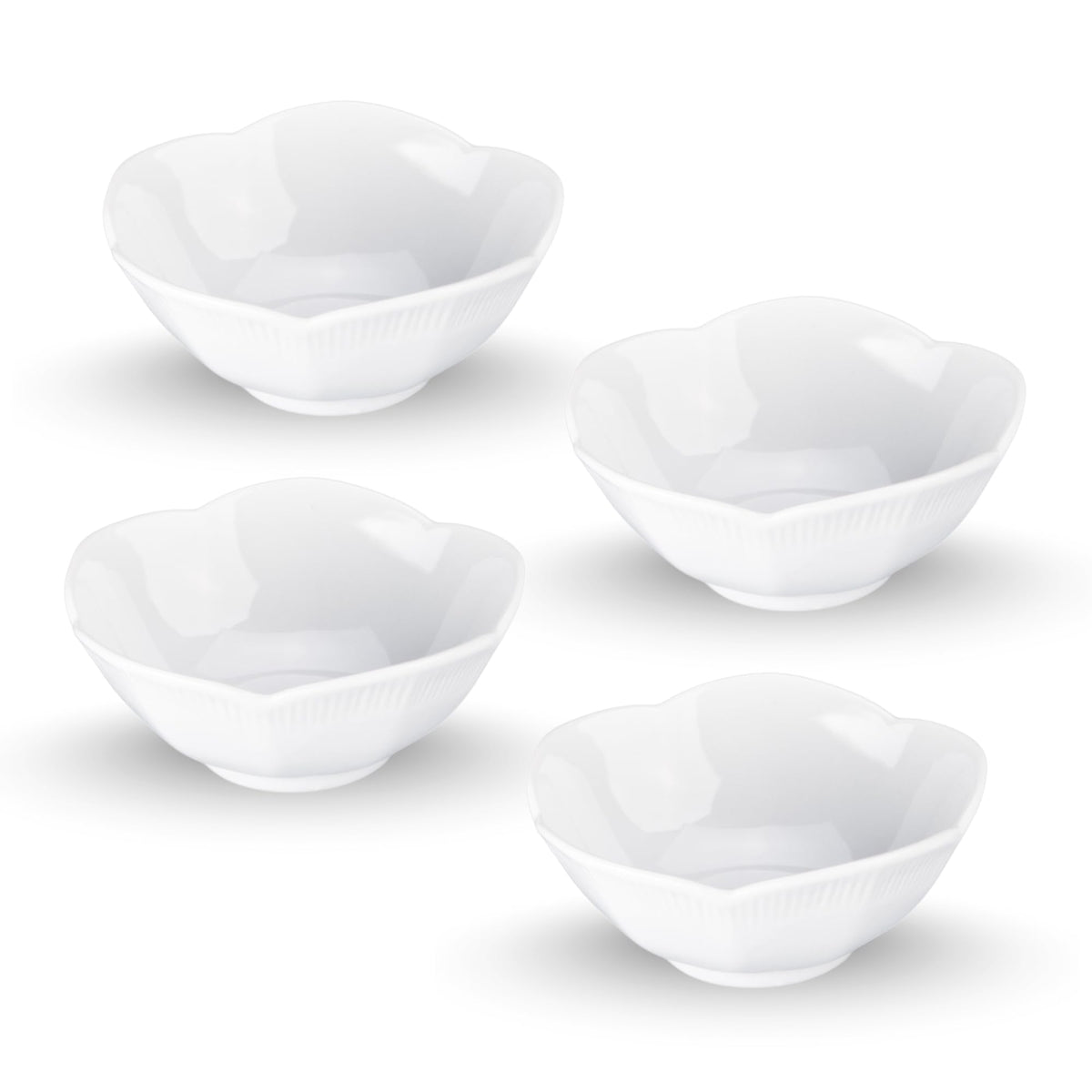 BIA Cordon Bleu Lotus Bowl Set of 4-2 Oz. Asian White Porcelain Dipping Bowls, Stackable Sauce Dishes for Snacks, Appetizers & Condiments - 3.5" Round Bowls, Microwave & Dishwasher Safe