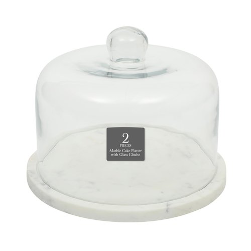 Gibson Elite Ridgehaven 11" Marble Cake Stand, Serving Platter, Charcuterie Board, and Center Piece Home Décor With Glass Lid - Fits 9" Cake