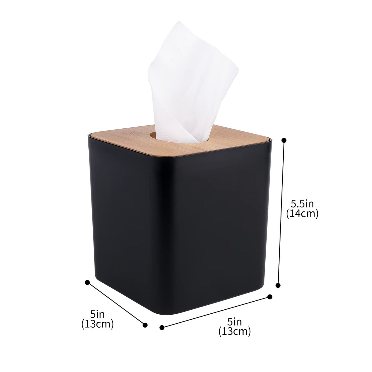 MOCHTERO Tissue Box Cover,Tissue Holders,Tissue Box Holder for Bathrooms,Bamboo Cover Plate,Home and Office,5 * 5 * 5.4in (Black)