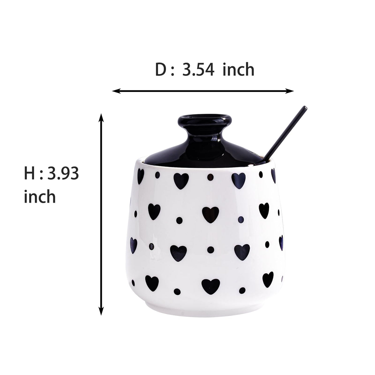 Cerficer Ceramic Sugar Bowl with Lid and Spoon, Decorative Sugar Jar for Coffee Bar, Cute Black Heart, Polka Dot Pattern or Salt Cellar, Modern Farmhouse Kitchen Decor