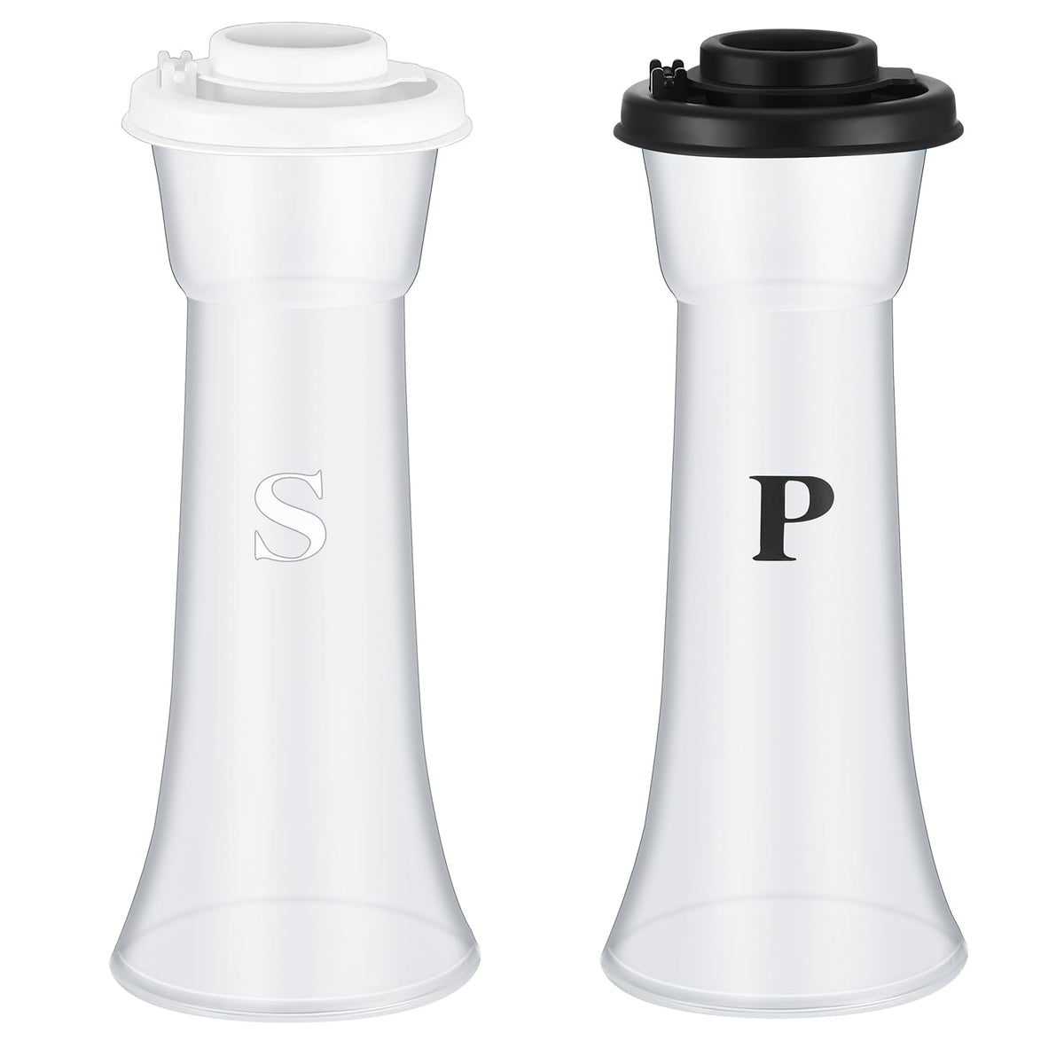 Set of 2 Plastic Salt and Pepper Shakers with Lids Large Salt Shaker Pepper Container Vintage Tall Hourglass Camping Picnic Outdoors Travel Spice Set for Home Picnic Kitchen(Classic,Black White)