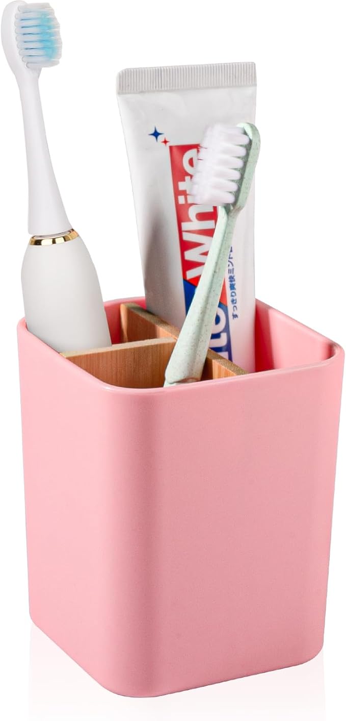 Bamboo Toothbrush Holder for Bathrooms, 3 Slots Toothbrush and Toothpaste