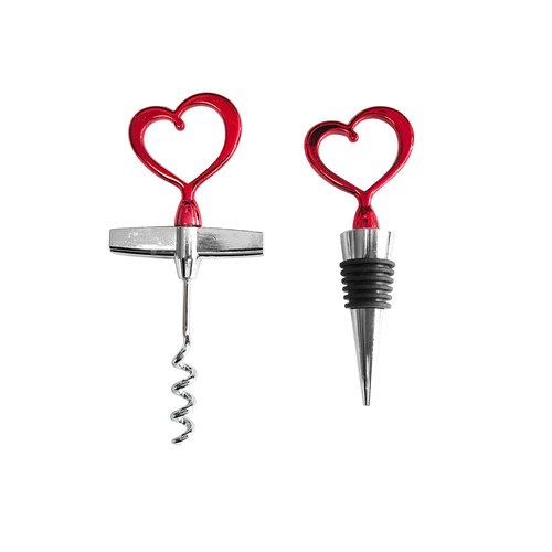 Dreplfn Heart Shaped Wine Opener and Stopper Set - Red Stainless Steel Wine Accessories, Romantic Gift for Wine Lovers, Ideal for Kitchen, Bar, Housewarming, Birthday, Anniversary