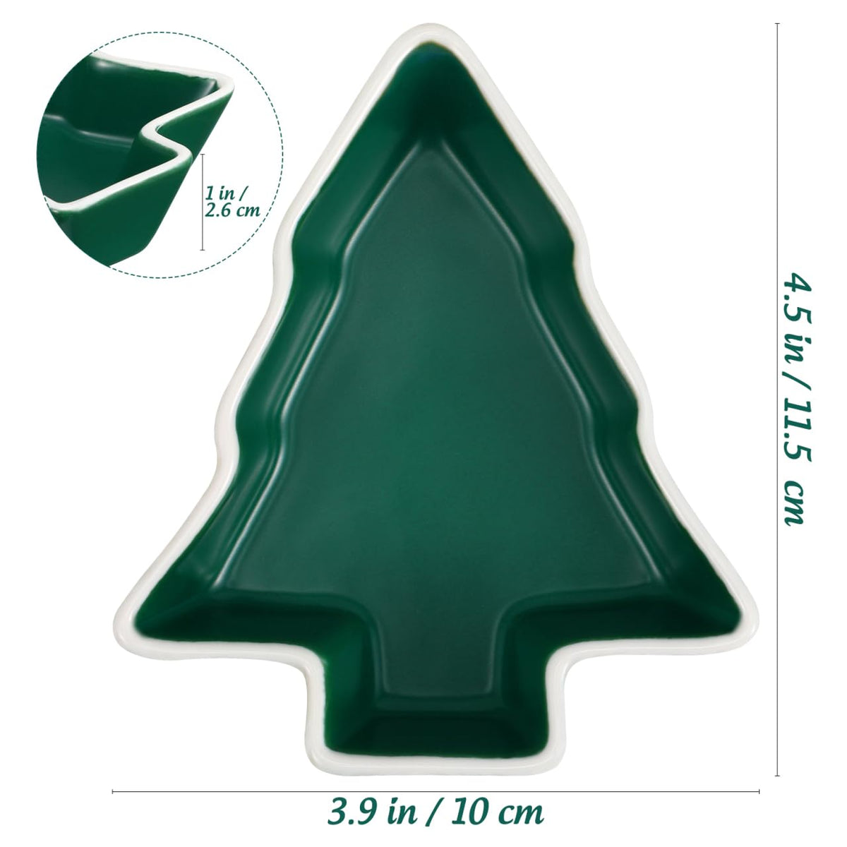 Garneck 2pcs Christmas Tree Shaped Appetizer Trays: Green Ceramic Serving Dishes for Candy Snacks Nut Creative Party Small Plates for Sauce Dessert for Xmas Holiday Decoration