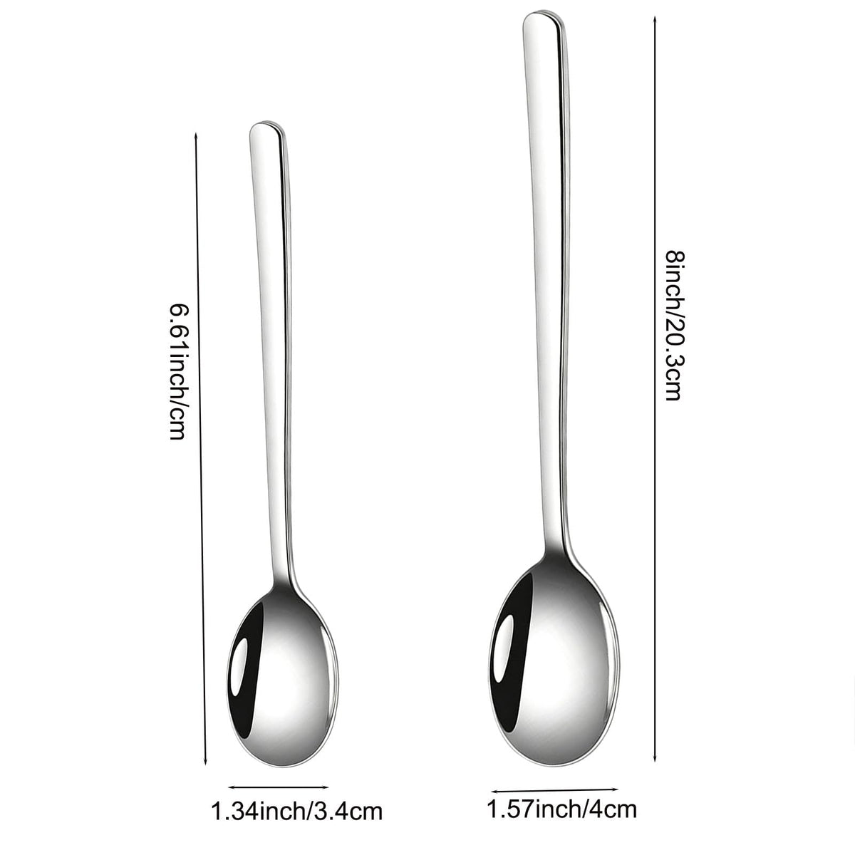 FYLFOTA Set of 6 Spoons, 8 Inch Korean Spoons with Long Handles, Stainless Steel Soup Spoons for Home, Kitchen & Restaurant,Dishwasher Safe (8inch)