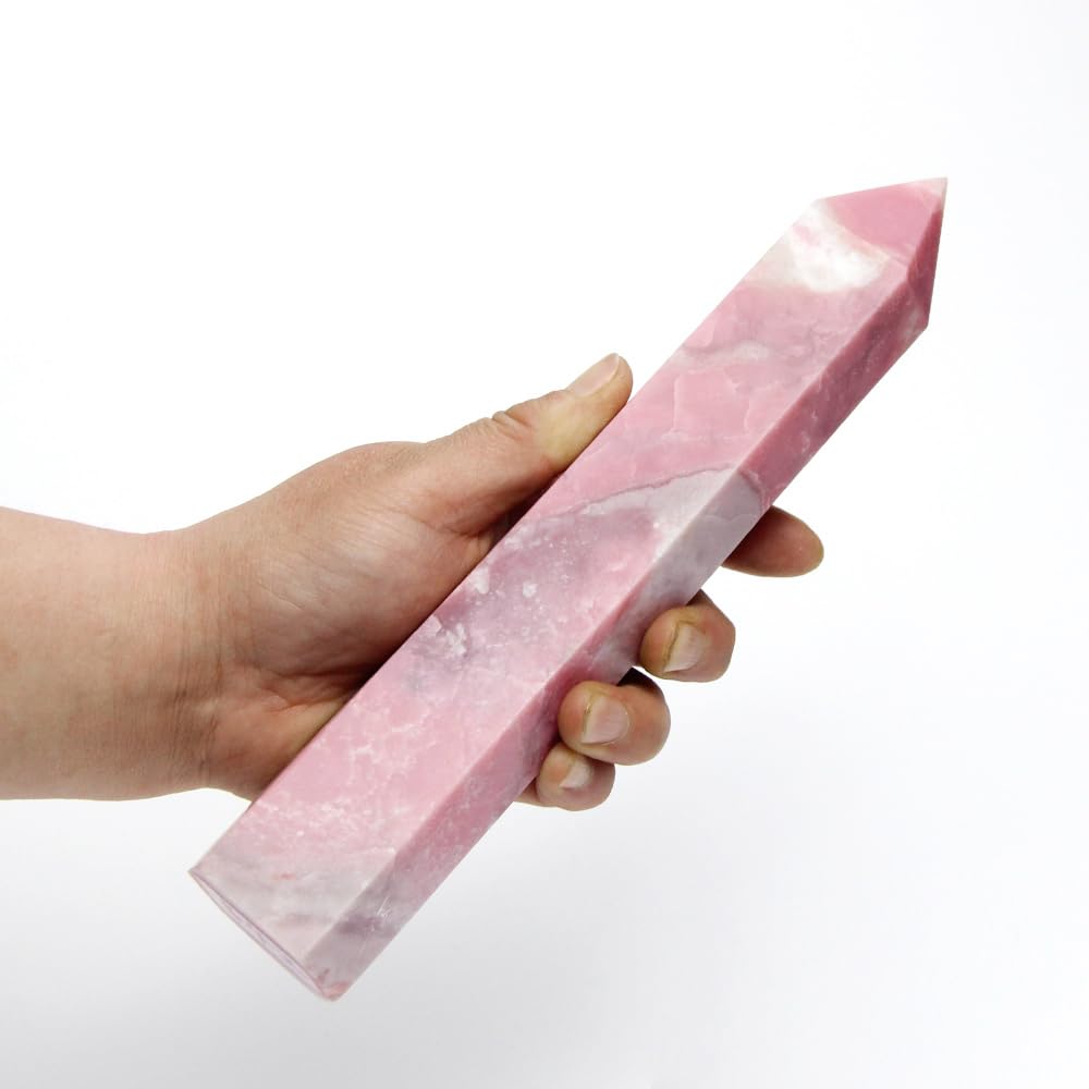 Large Pink Opal Stone Crystal Tower Big Wand Obelisk Healing Crystal Point Faceted Prism Figurine Meditation Therapy Home Decor (1.9-2.4LB)