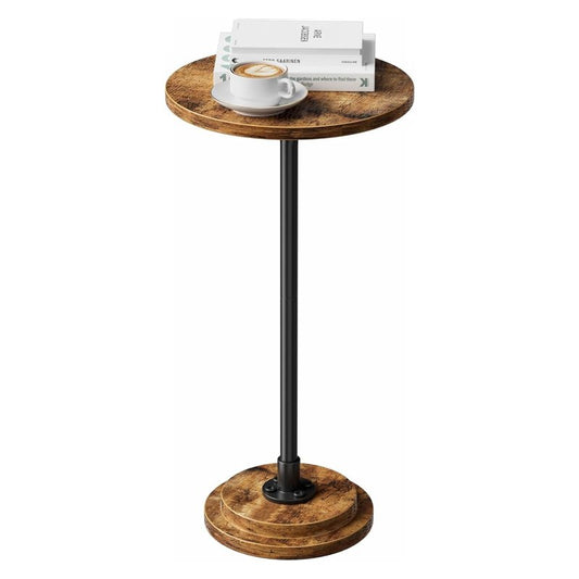 Simple Trending Small Side Table, Round Drink Table, Sofa End Table for Living Room, Coffee Tables for Bedroom, Rustic Brown