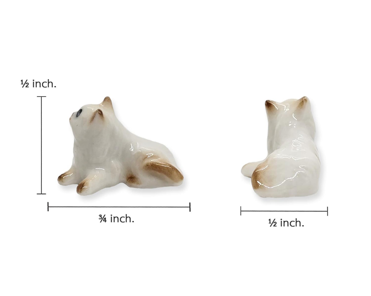 ChangThai Design Tiny ¾ Inch Lying Look Up Himalayan Persian Longhaired Cat - Miniature Hand Made Ceramic Cats Kittens Feline Animals Cute Porcelain Decorative Figure Collectible Figurines Décor Gifts