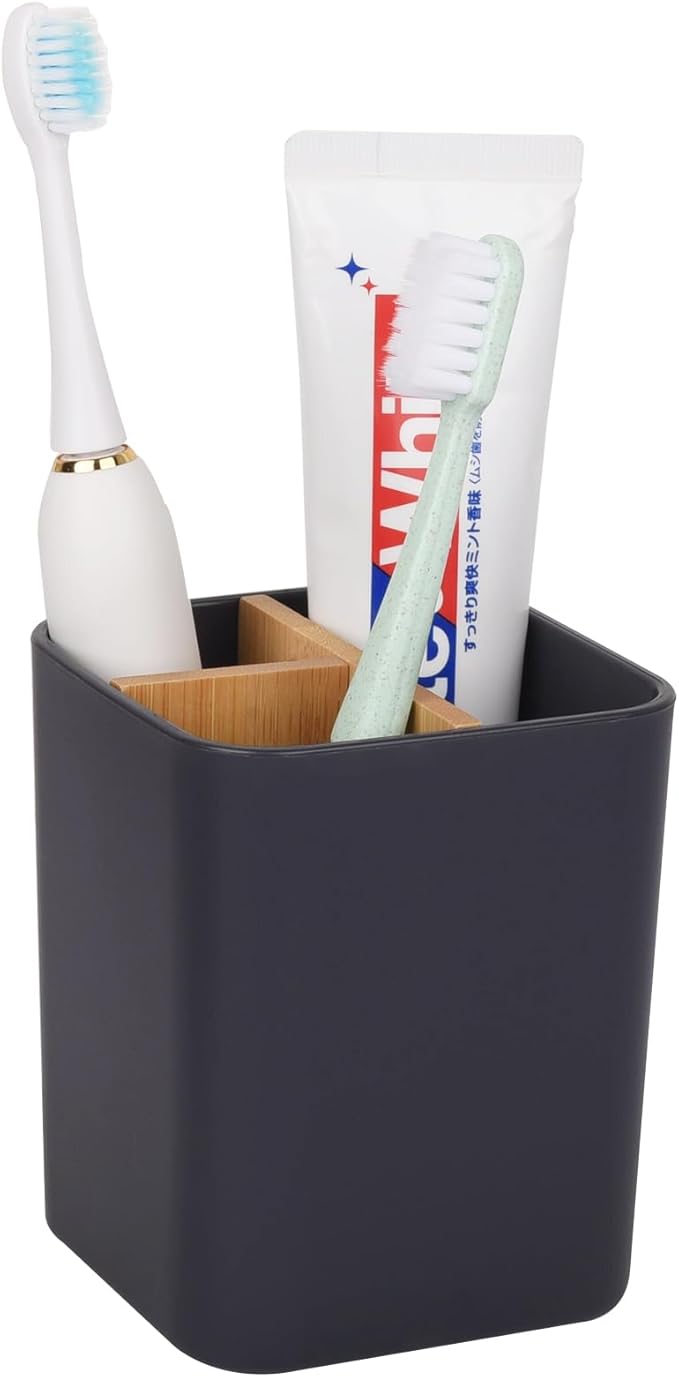 Bamboo Toothbrush Holder for Bathrooms, 3 Slots Toothbrush and Toothpaste