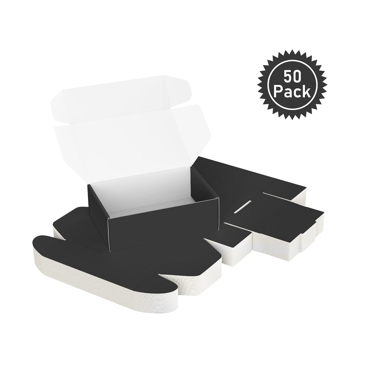 50 Pack 4"x8"x2" Shipping Boxes, Corrugated Cardboard Small Box Mailer, Shipping Boxes for Small Business for Gift Packing- TONESPAC (4"x8"x2", Black)