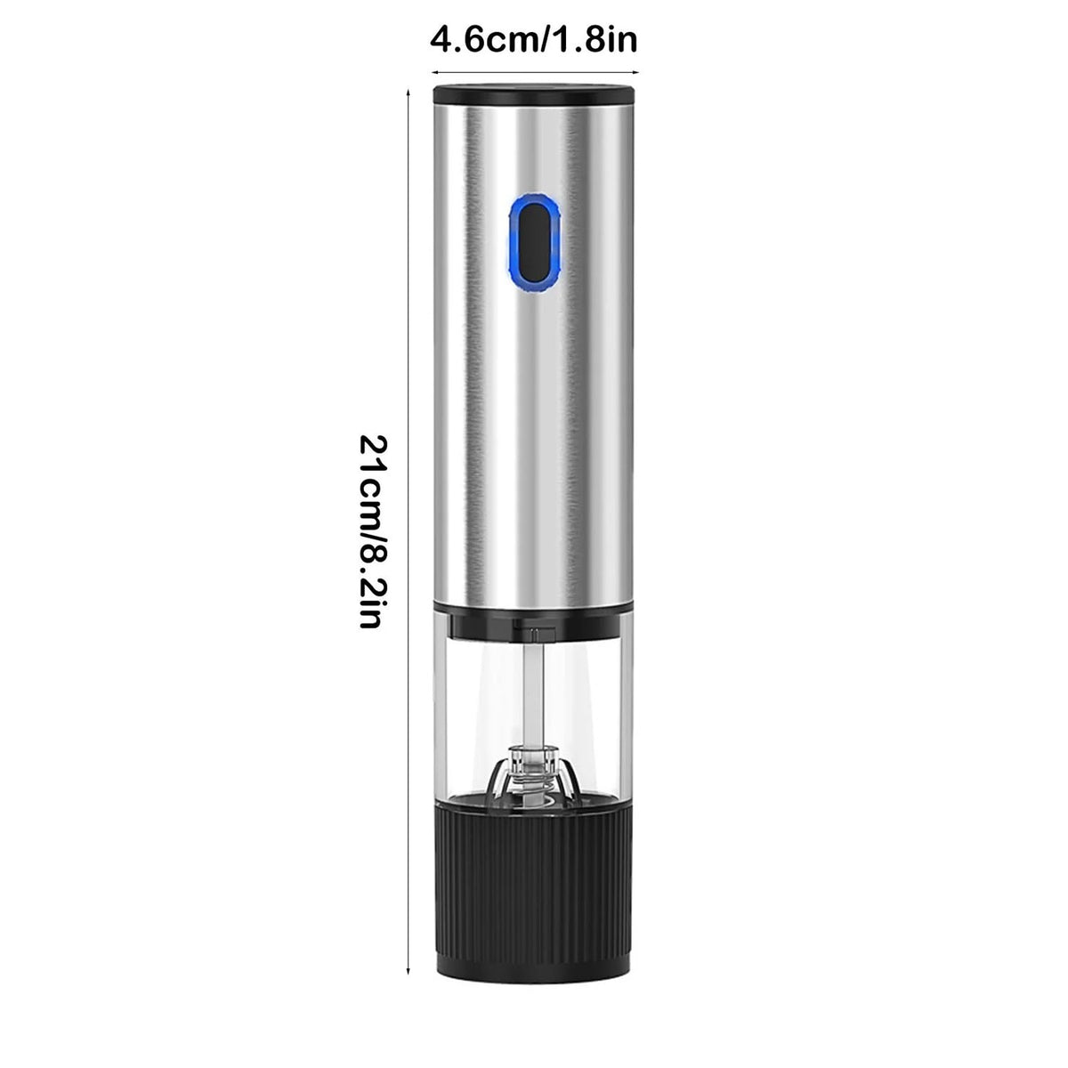 Electric Salt and Pepper Grinder, USB Rechargeable with Ceramic Grinding Mechanism, Adjustable Coarseness, One-Touch Operation, Stainless Steel and Black