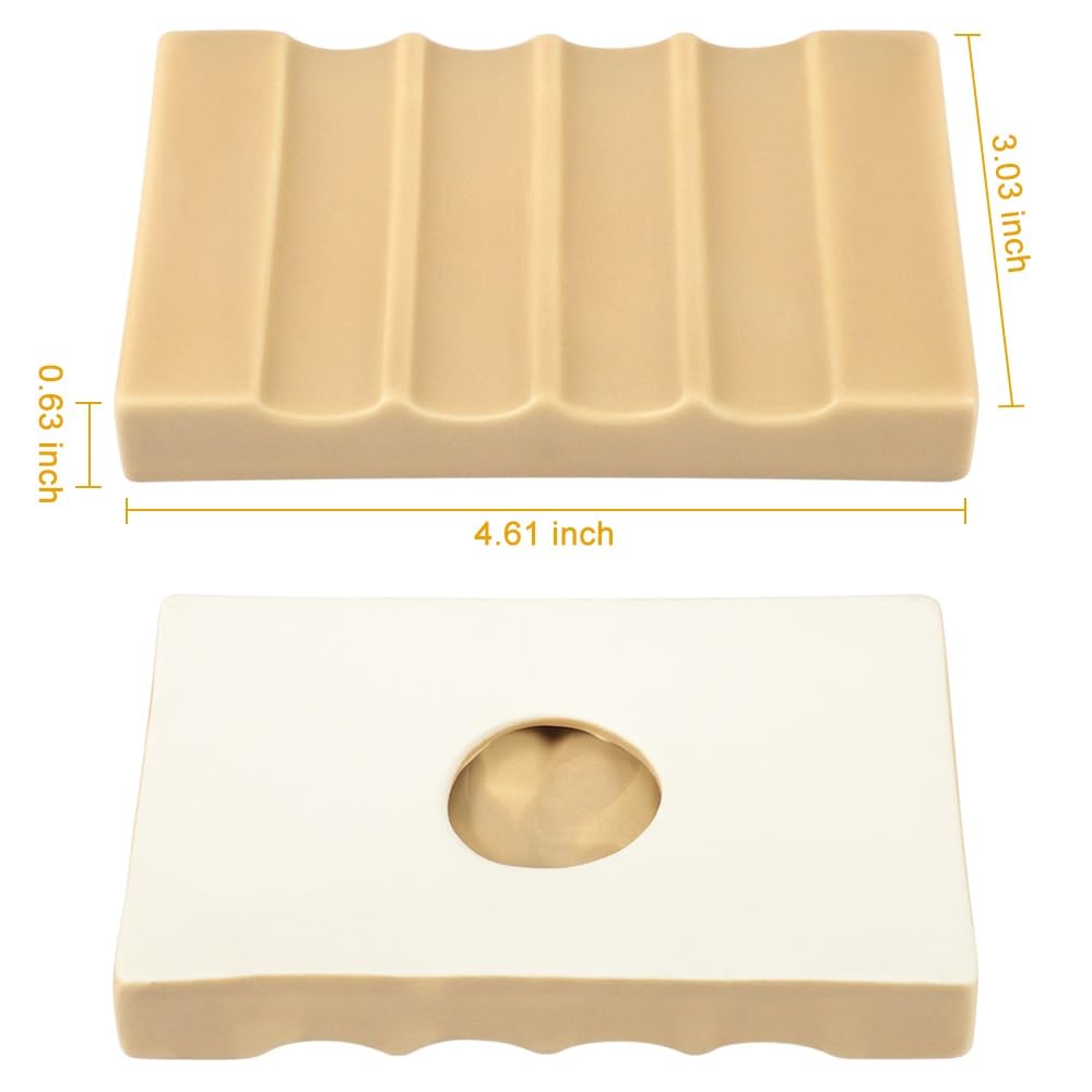 Bochino Soap Dish for Bathroom Sink and Shower Ceramic Soap Tray, Small Bar Soap Holder with Drainage Non-Slip Luxury Bathroom Decor Accessories (Khaki)
