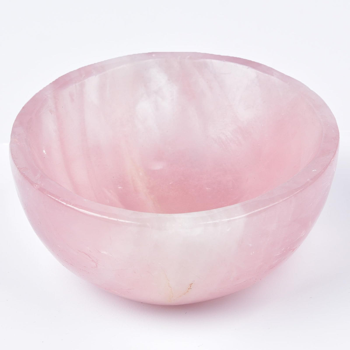 MOGEMT Large Rose Quartz Crystal Bowl Hand-Carved Round Pink Crystals Gemstone Bowl Reiki Healing Home Decoration Gift 4-4.5"