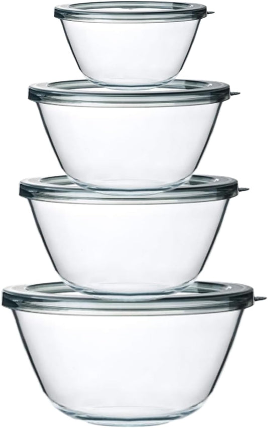 MCIRCO Glass Mixing Bowls Set - 4 Nesting Bowls with Lids for Meal Prep & Food Storage | BPA-Free, 0.8-4.8 Qt