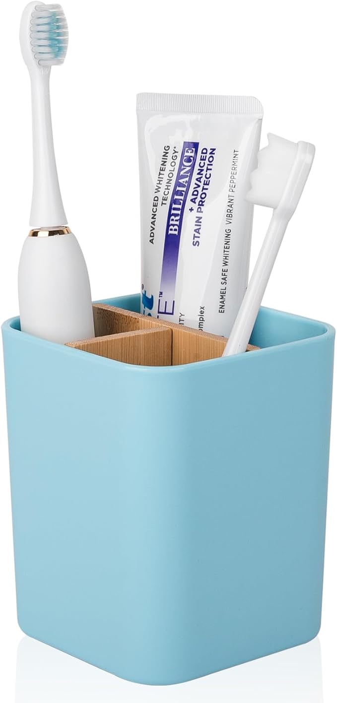 Bamboo Toothbrush Holder for Bathrooms, 3 Slots Toothbrush and Toothpaste