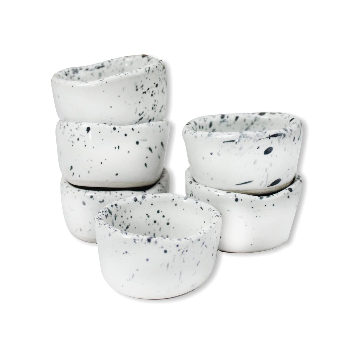 roro Ceramic Stoneware Mini Pinch Bowls Set of 6, Hand-Molded Artisanal Glossy Speckled White, Salt Pepper Spices and Seasoning - Cute and Elegant Kitchen Addition