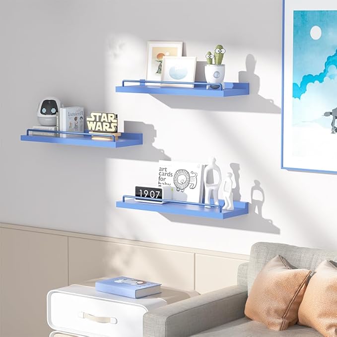 RYOFOBETTO Blue Floating Shelves, Room Decor Shelves, Picture Frames
