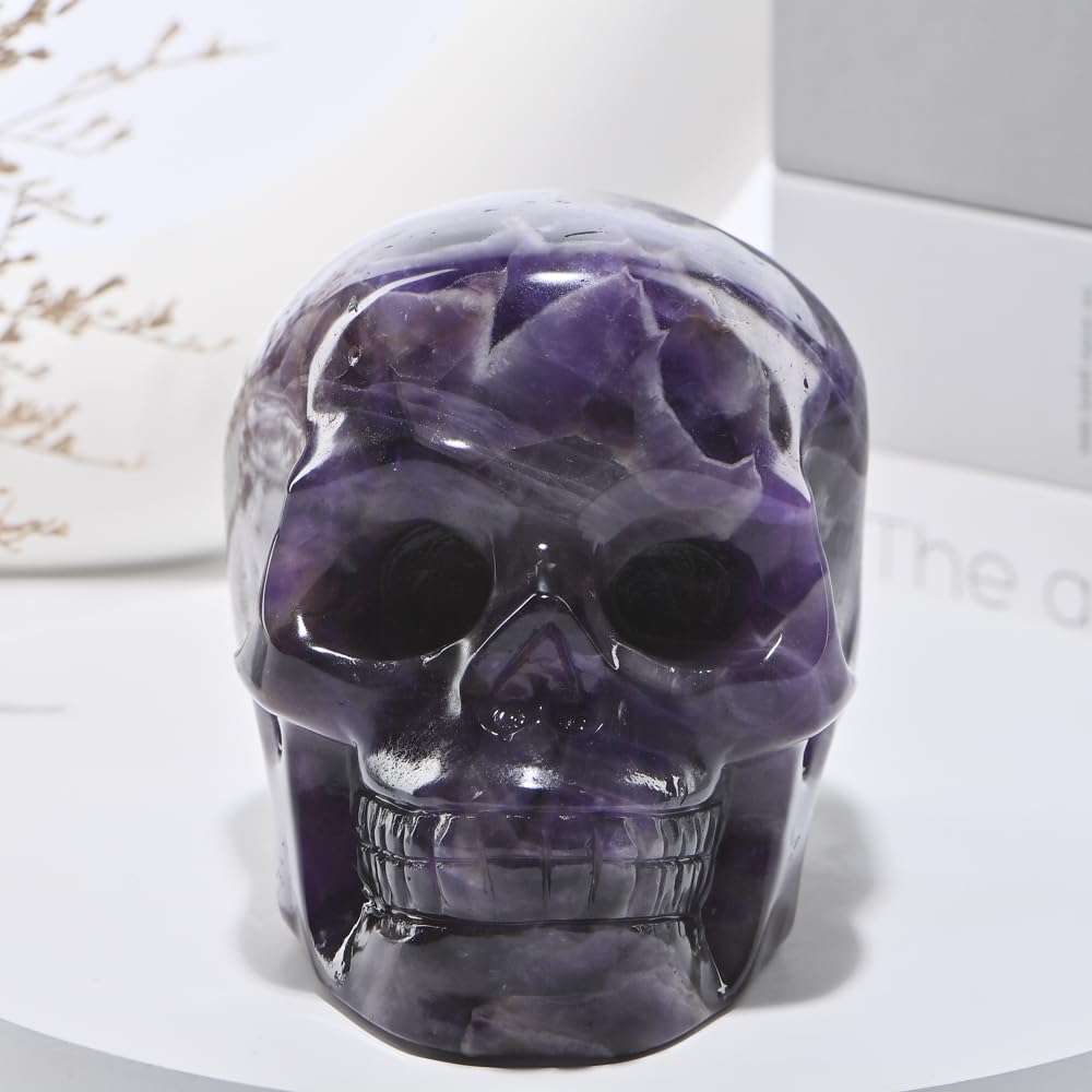 Bmuafry 2''Natural Dreamy Amethyst Crystal Skull Head Hand Carved Reiki Healing Stone Statue Healing Home Office Art Room Decoration