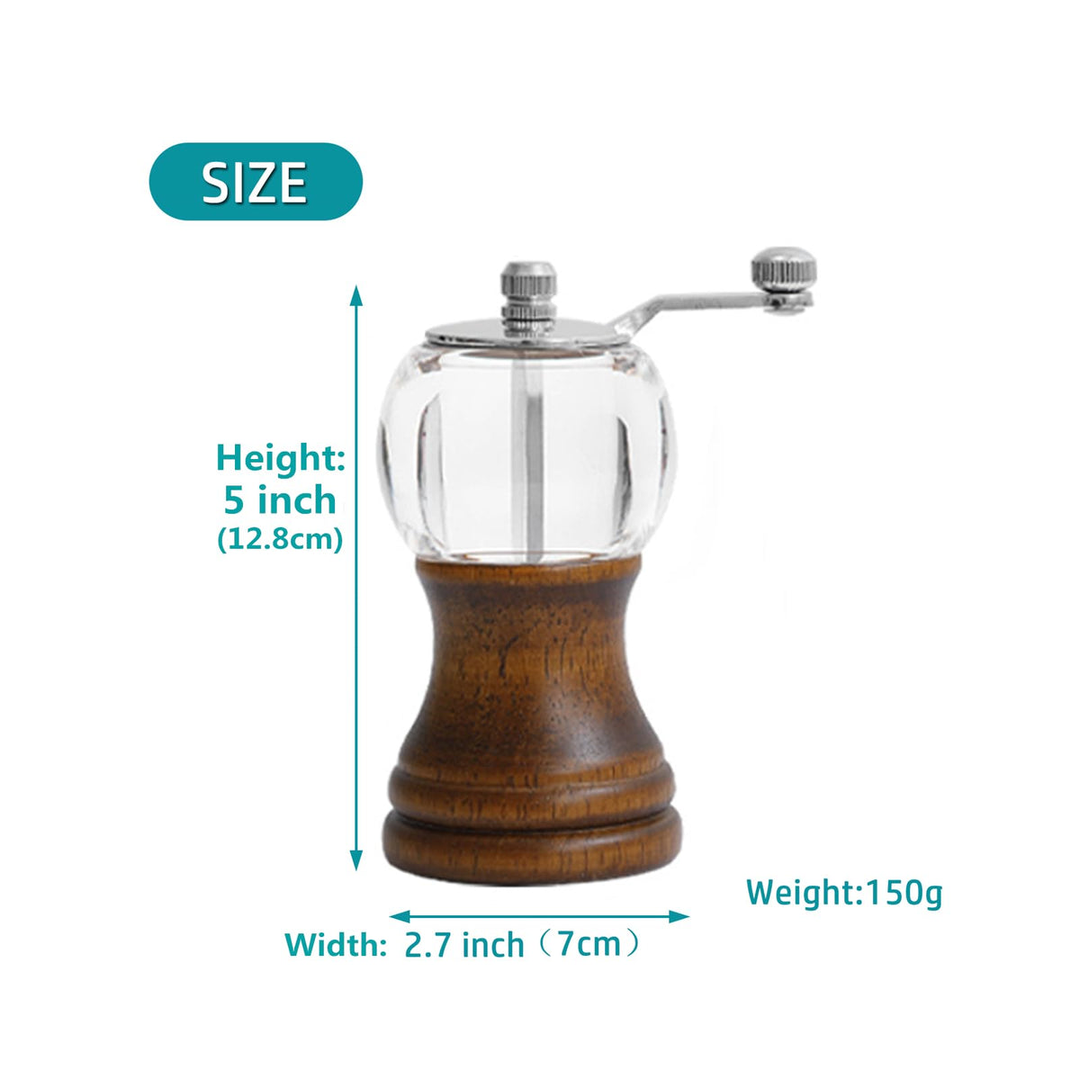 VEIZIBEE Pepper Mill Set Manual Pepper Mills Classical Hand Shake Wooden Pepper Grinder Set Salt Mills Wooden Pepper Mill Ceramic Blades Metal Handle, Enjoy Fresh Ground Pepper (Walnut color 2pcs-5in)