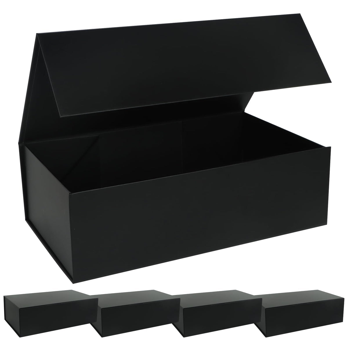 LFBOX Black Gift Box with Magnetic Lids 13.8x8.3x4.4 in, Large Bridesmaid Groomsman Proposal Boxes, Rectangle Storage Box 5 Pack