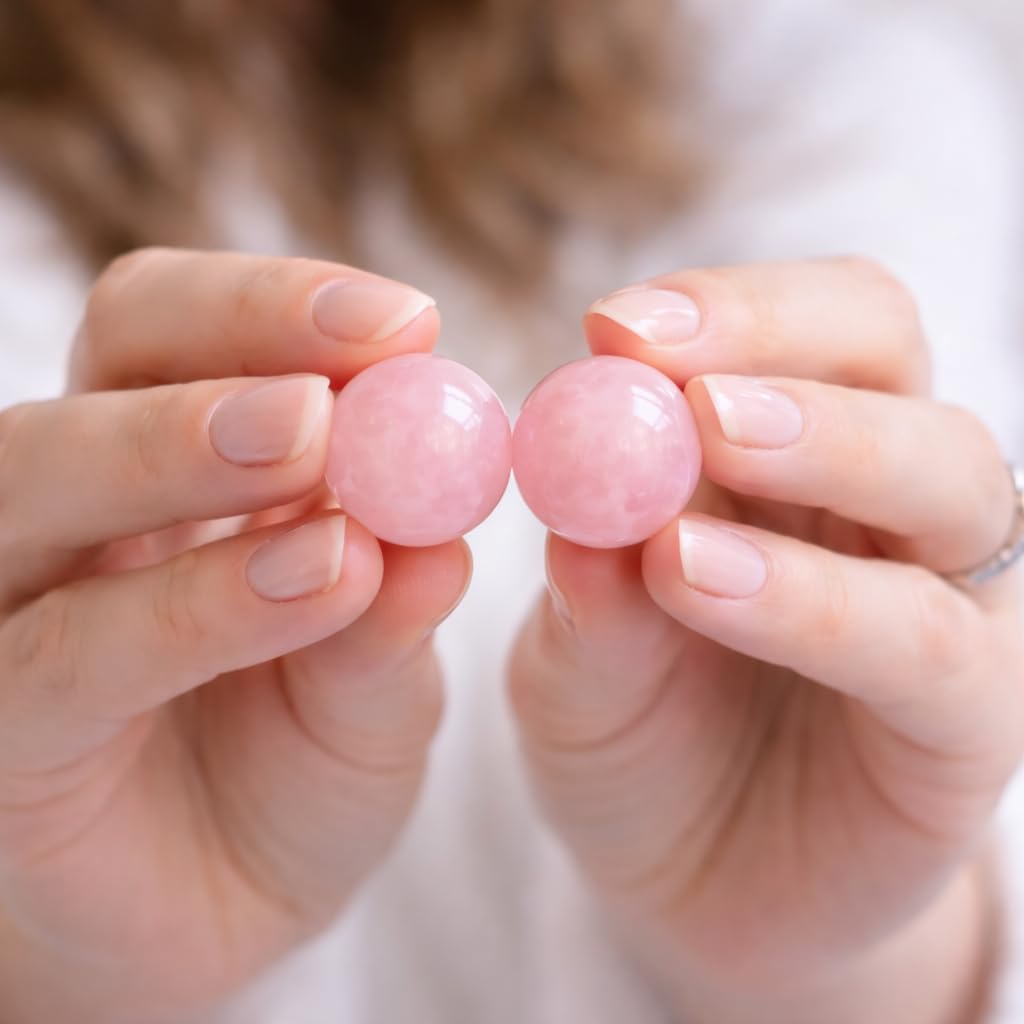 Rose Quartz Crystal Balls Set of 2, Natural Pink Gemstone Spheres for Mindfulness, Balance and Emotional Harmony, Non-drilled Large - Polar Jade