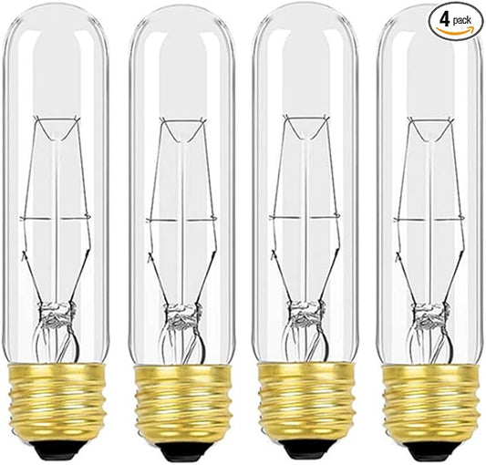 25 Watt T10 Clear Tubular Incandescent Light Bulb, T10 Bulb, Vintage Style
