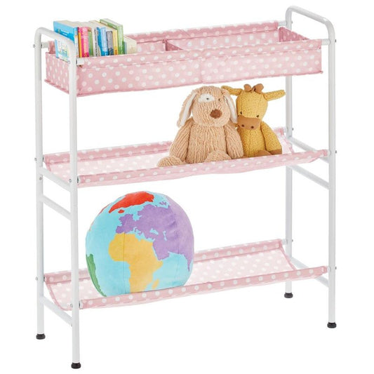 mDesign 3-Tier Metal Frame, Vertical Toy Storage Organizer Cart for Child/Kids Bedroom, Toy Room, Playroom - Holds Toys, Crayons, Building Blocks, Puzzles, Crafts, Books, Blankets - Pink/White