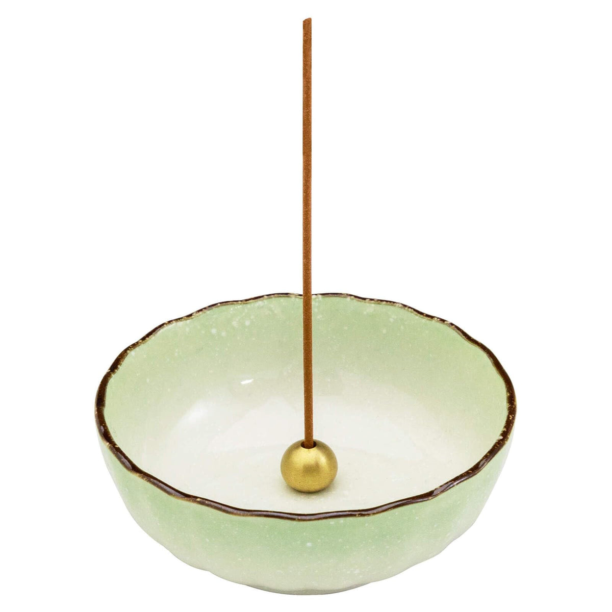 Asayu Japanese Lotus Incense Holder for Sticks 4.1 inch (105mm), Traditional Made in Japan Ceramic Ash Catcher and Brass Incense Burner Set - Light Green