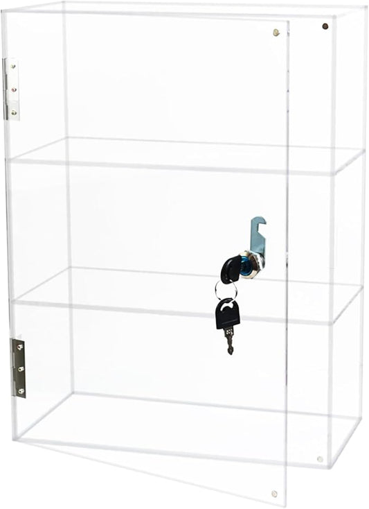 Acrylic Display Case with Lock Key, 3 Shelf Locking Countertop Display Case