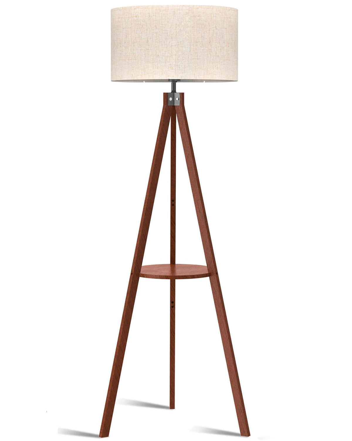 LEPOWER Tripod Floor Lamp, Mid Century Wood Standing Lamp, Modern Design Shelf Floor Lamp for Living Room, Bedroom, Office, Flaxen Linen Shade with E26 Base Brown