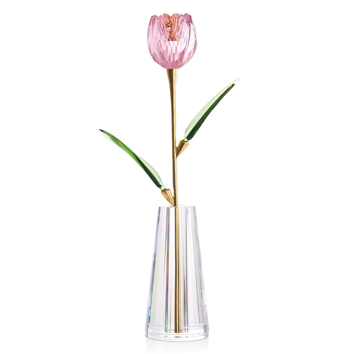 RONG KRISTO Crystal Tulip Collectible Figurines Glass Flower with Vase Artificial Flowers Home Decor Gift for Women Mom（Pink）