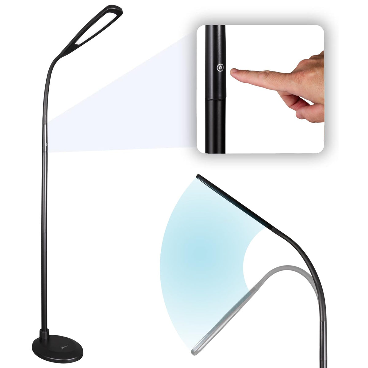 OttLite ClearSun Flex LED Floor Lamp, Touch Activated Controls, Adjustable Neck, Smart Memory Feature, Great for Book Light, Floor Lamps for Living Room, Reading Light, Standing Lamp